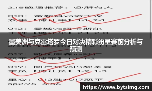 墨美洲与克雷塔罗今日对决精彩纷呈赛前分析与预测